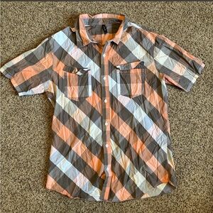 RVCA Orange, Gray & White Short-Sleeve Plaid Button-Up